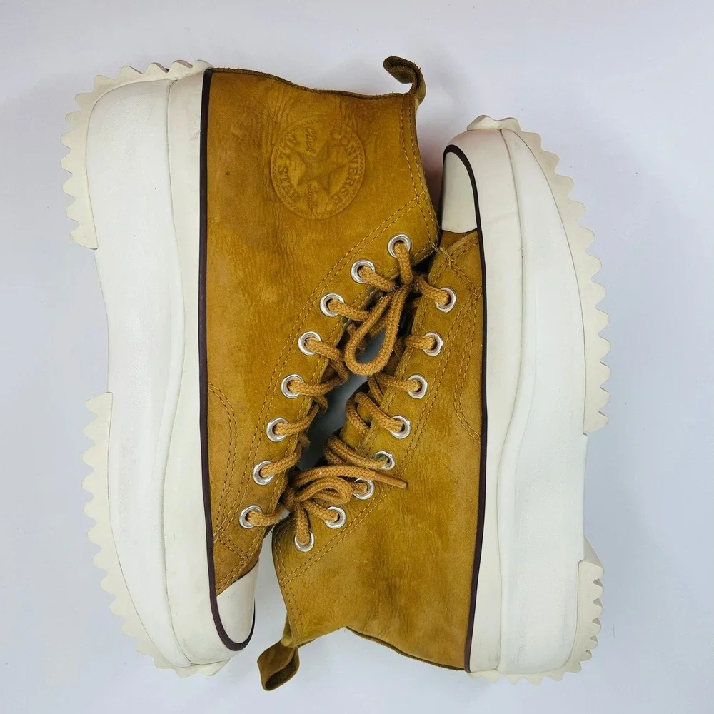 Converse Run Star Hike High Top Unisex M 7.5 W 9 Gold Leather Platform Sneakers - Picture 6 of 16